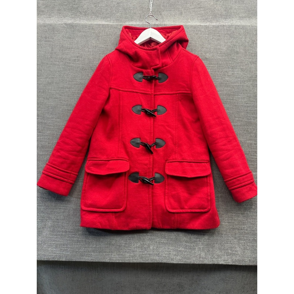 Forever 21 Trench Coat Womens Small‎ Red Classic Hooded Toggle Front Outdoor